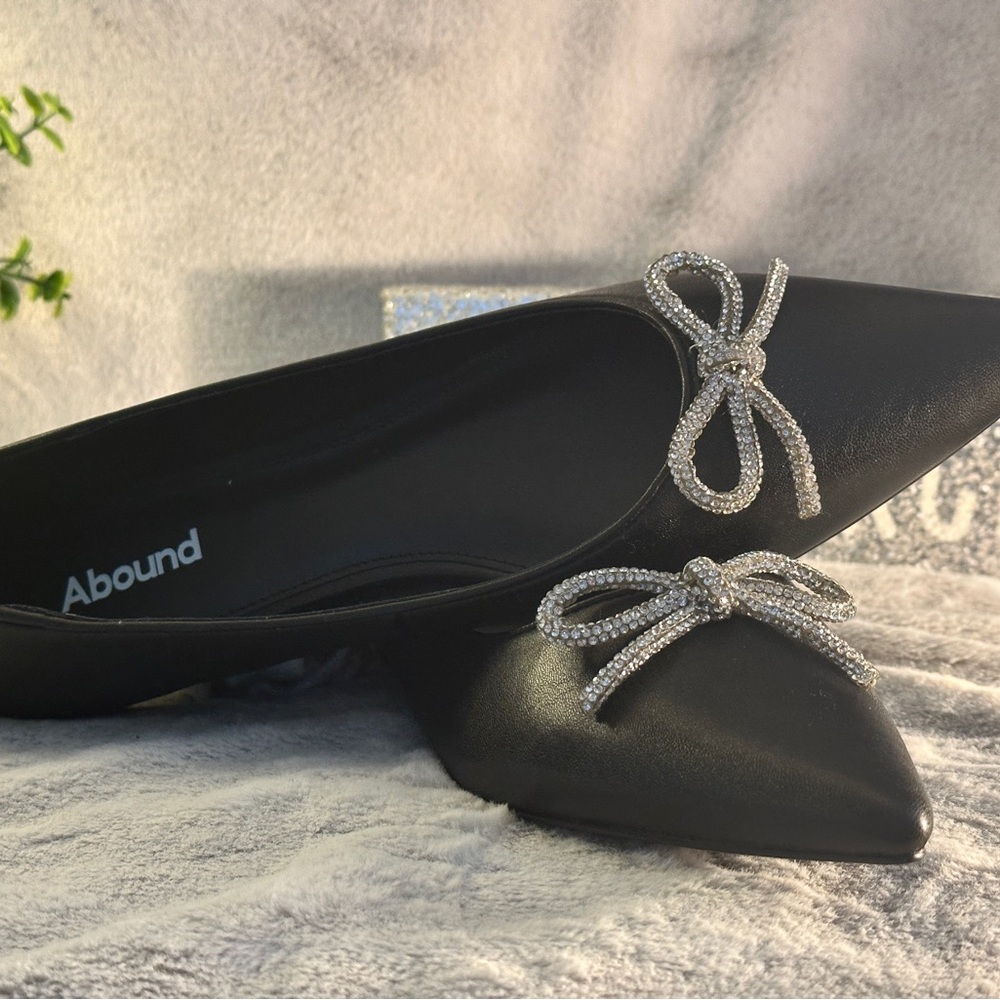 Abound Black Flats with Silver Bow Accents